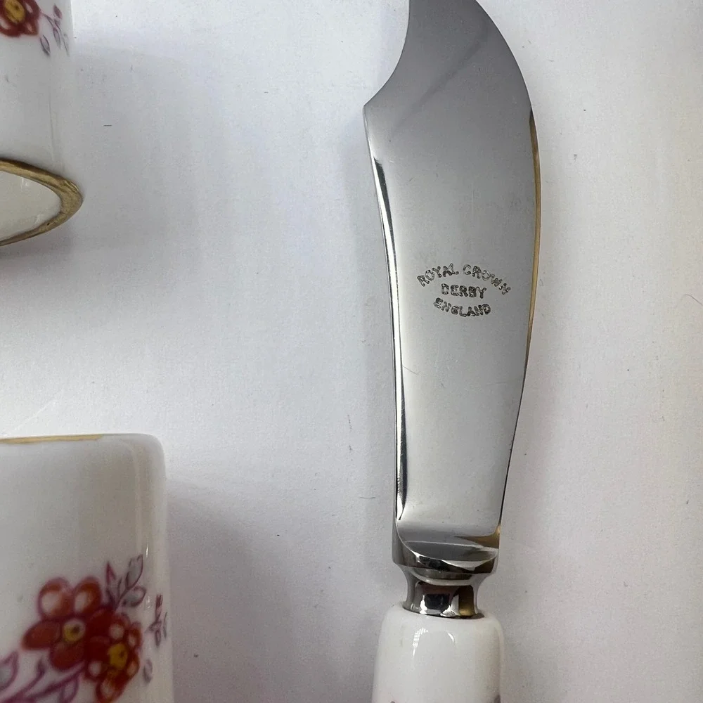 Royal Crown Derby Napkin Ring Spreader Set Cottage Posies Pink Rose Bone China
